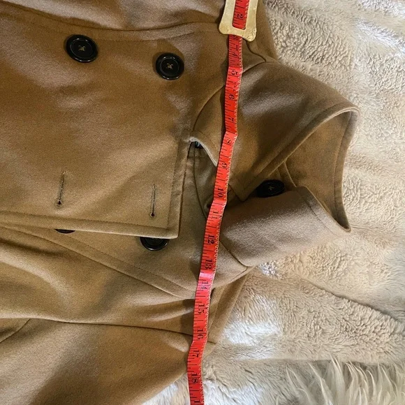 Wool Blend Tan Double-Breasted Coat - Picture 6 of 16